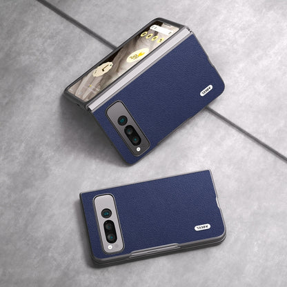 For Google Pixel Fold ABEEL Black Edge Genuine Leather Mino Phone Case(Royal Blue) by buy2fix