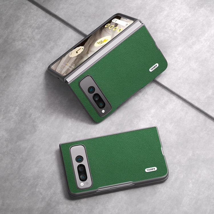 For Google Pixel Fold ABEEL Black Edge Genuine Leather Mino Phone Case(Green) by buy2fix