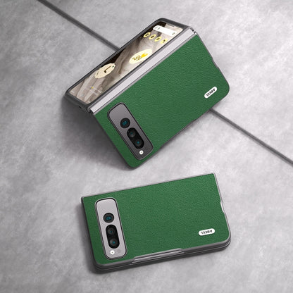 For Google Pixel Fold ABEEL Black Edge Genuine Leather Mino Phone Case(Green) by buy2fix