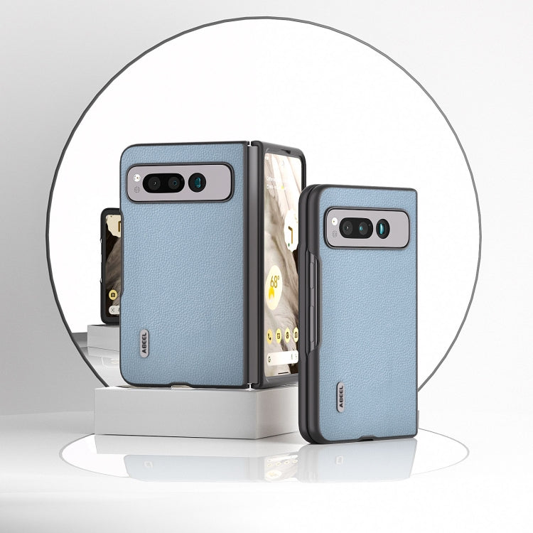 For Google Pixel Fold ABEEL Black Edge Genuine Leather Mino Phone Case(Blue) by buy2fix