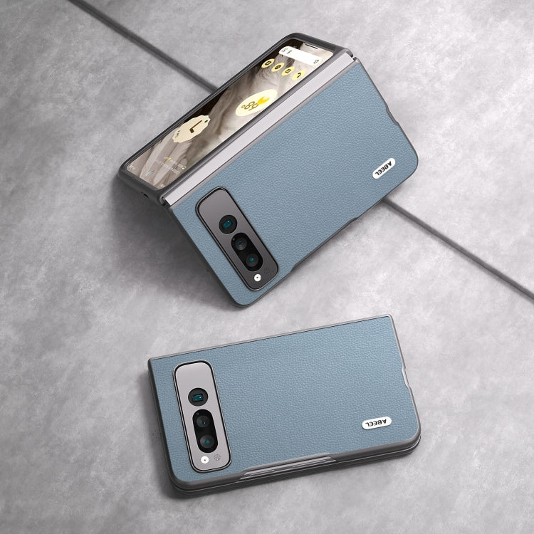 For Google Pixel Fold ABEEL Black Edge Genuine Leather Mino Phone Case(Blue) by buy2fix