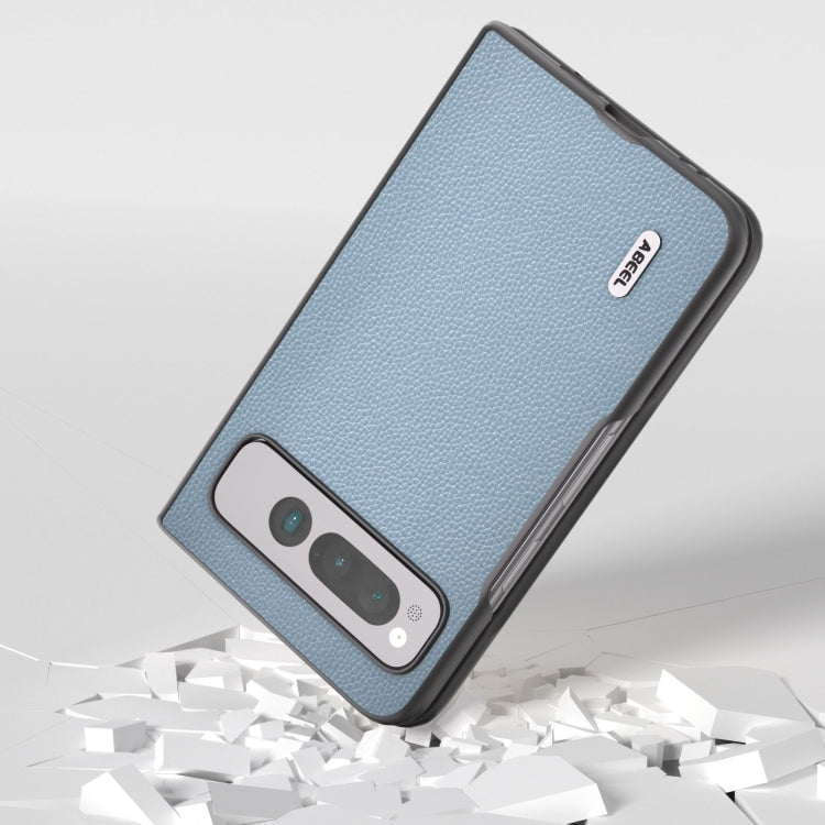 For Google Pixel Fold ABEEL Black Edge Genuine Leather Mino Phone Case(Blue) by buy2fix