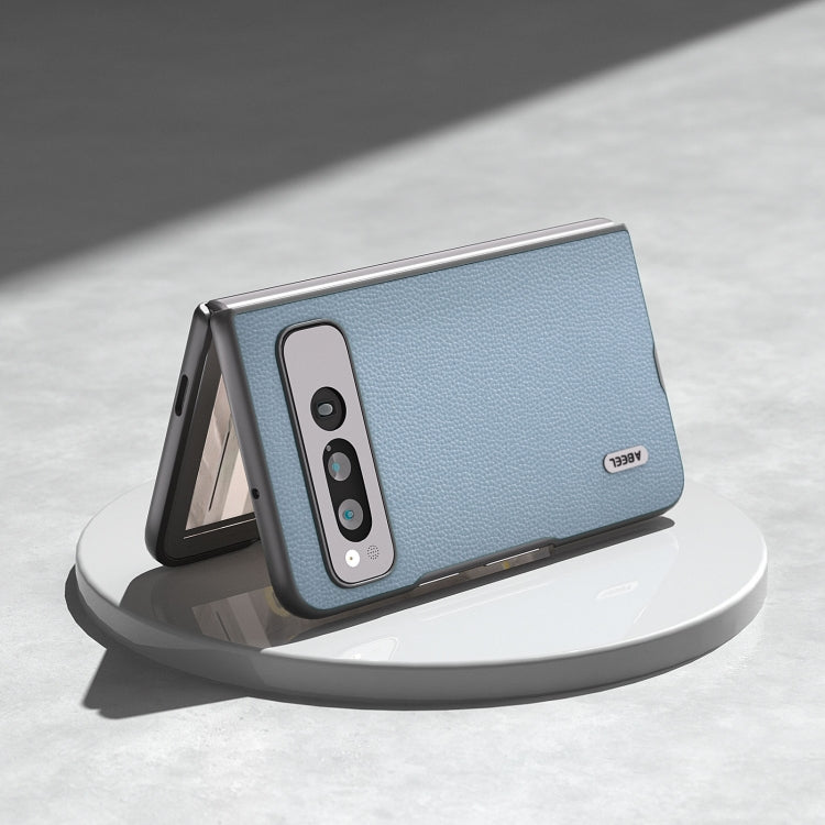 For Google Pixel Fold ABEEL Black Edge Genuine Leather Mino Phone Case(Blue) by buy2fix