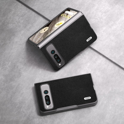 For Google Pixel Fold ABEEL Black Edge Genuine Leather Mino Phone Case(Black) by buy2fix