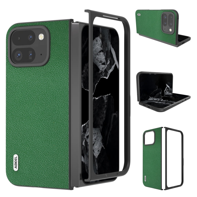 For Google Pixel 9 Pro Fold ABEEL Black Edge Genuine Leather Mino Phone Case(Green) by buy2fix