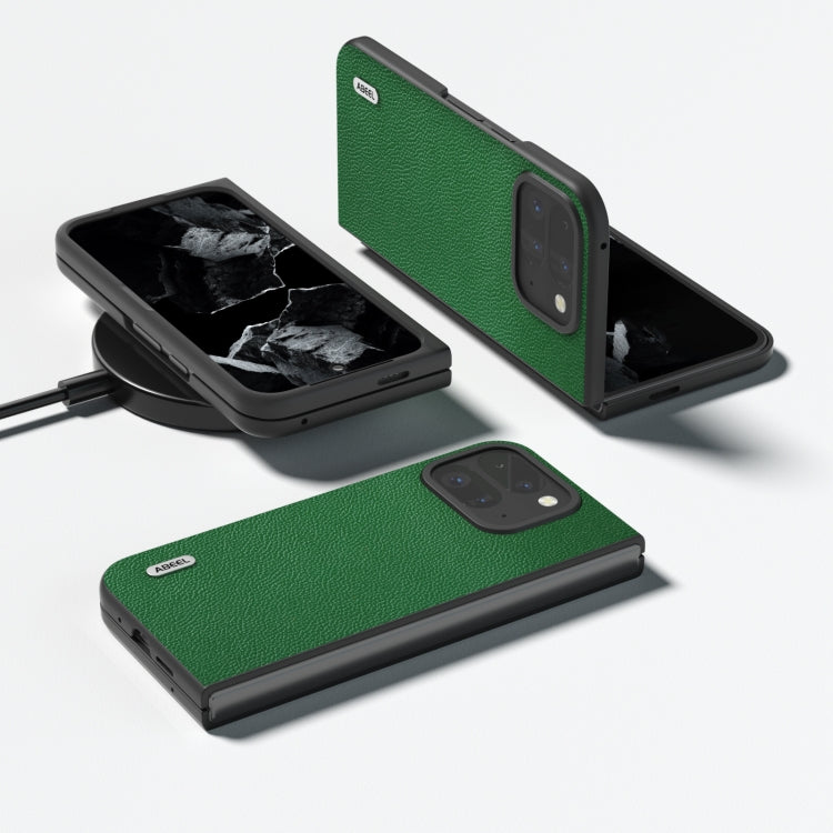For Google Pixel 9 Pro Fold ABEEL Black Edge Genuine Leather Mino Phone Case(Green) by buy2fix