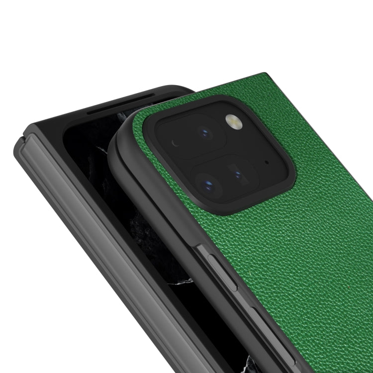 For Google Pixel 9 Pro Fold ABEEL Black Edge Genuine Leather Mino Phone Case(Green) by buy2fix