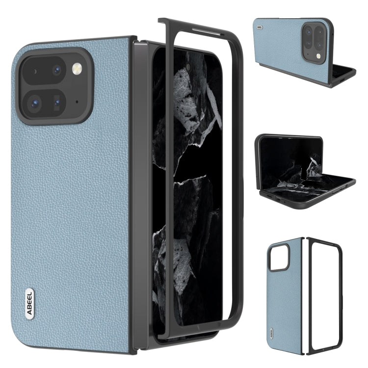 For Google Pixel 9 Pro Fold ABEEL Black Edge Genuine Leather Mino Phone Case(Blue) by buy2fix