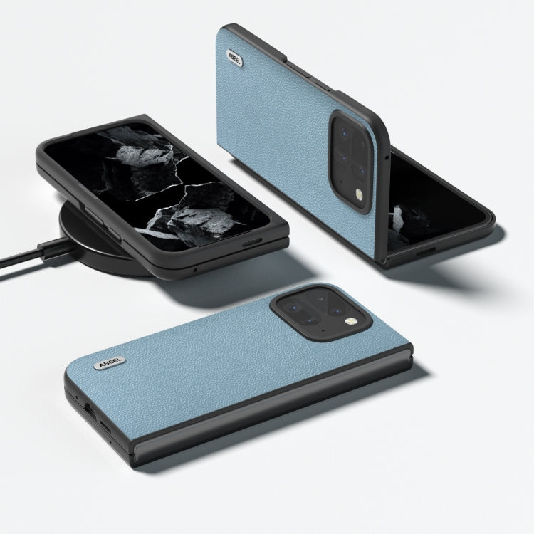 For Google Pixel 9 Pro Fold ABEEL Black Edge Genuine Leather Mino Phone Case(Blue) by buy2fix