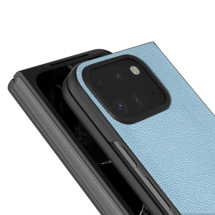 For Google Pixel 9 Pro Fold ABEEL Black Edge Genuine Leather Mino Phone Case(Blue) by buy2fix
