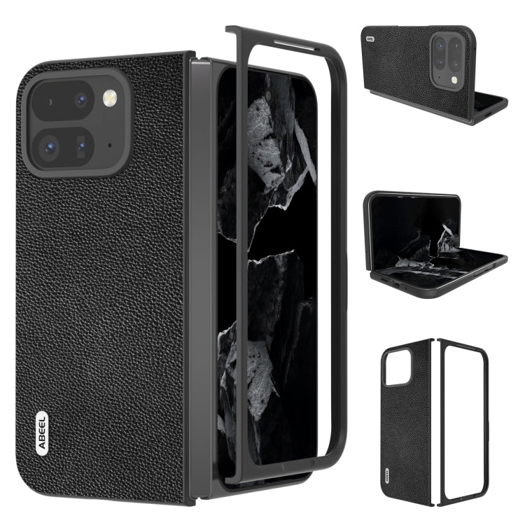 For Google Pixel 9 Pro Fold ABEEL Black Edge Genuine Leather Mino Phone Case(Black) by buy2fix