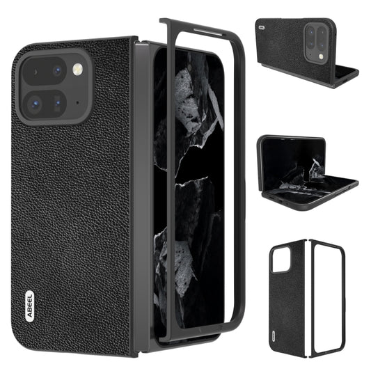 For Google Pixel 9 Pro Fold ABEEL Black Edge Genuine Leather Mino Phone Case(Black) by buy2fix