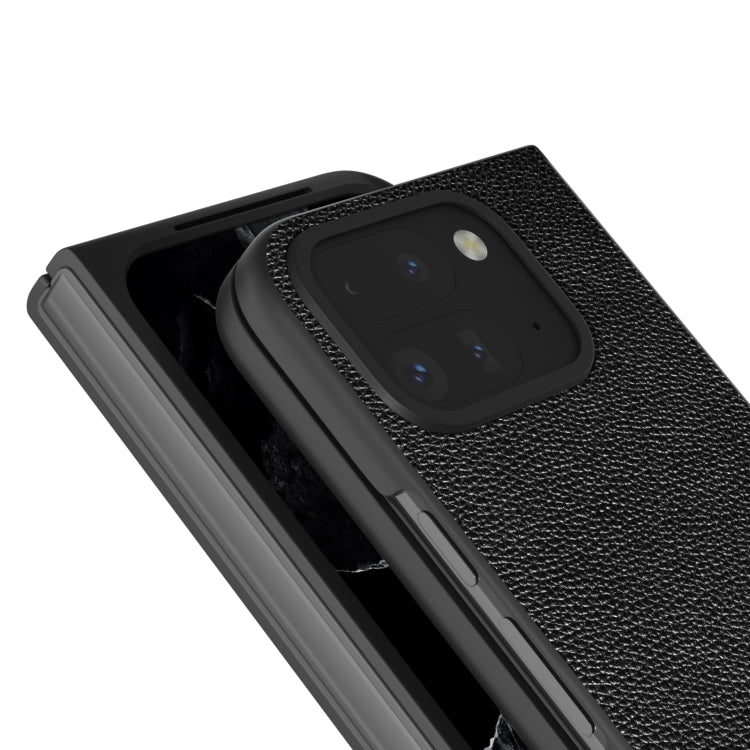 For Google Pixel 9 Pro Fold ABEEL Black Edge Genuine Leather Mino Phone Case(Black) by buy2fix
