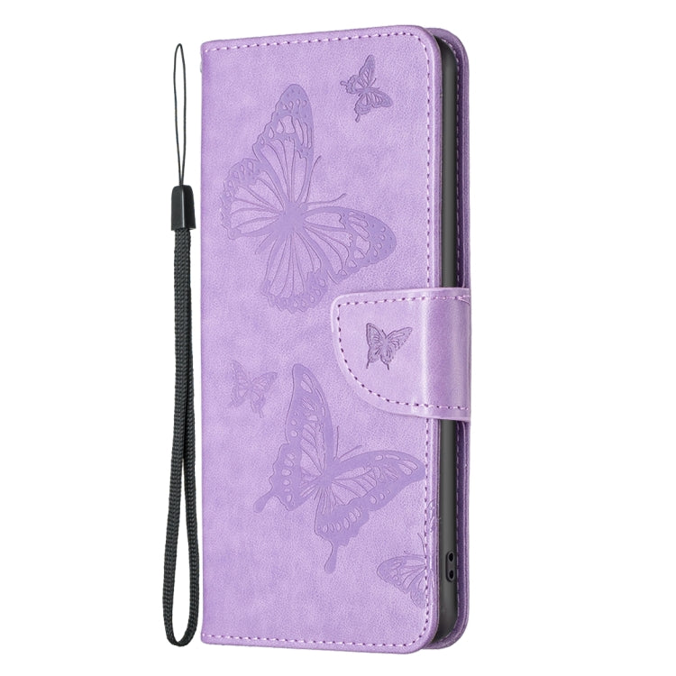 For iPhone 16 Pro Max Embossing Two Butterflies Pattern Leather Phone Case(Purple) by buy2fix