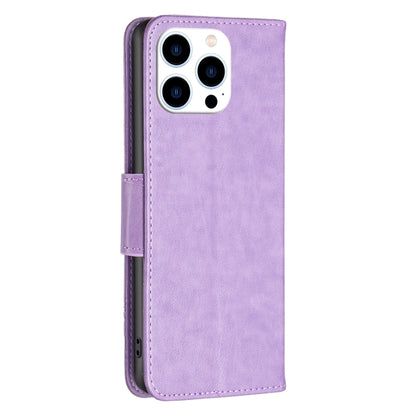 For iPhone 16 Pro Max Embossing Two Butterflies Pattern Leather Phone Case(Purple) by buy2fix