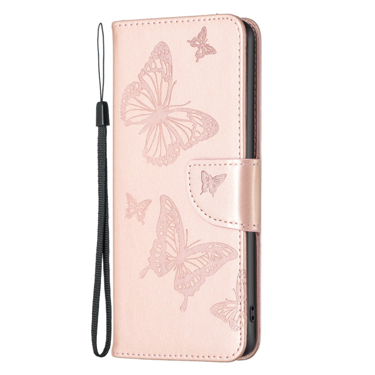 For iPhone 16 Pro Max Embossing Two Butterflies Pattern Leather Phone Case(Rose Gold) by buy2fix