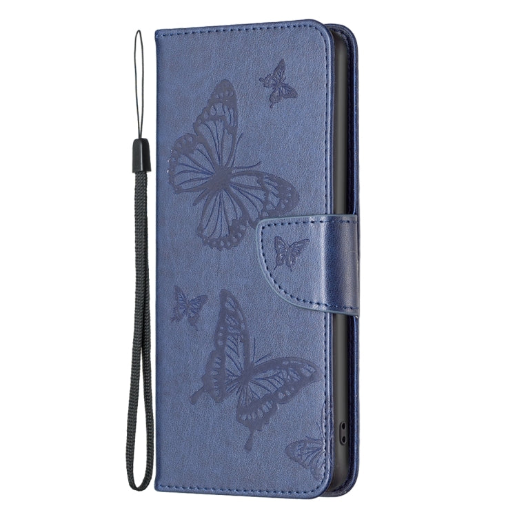 For iPhone 16 Pro Max Embossing Two Butterflies Pattern Leather Phone Case(Blue) by buy2fix