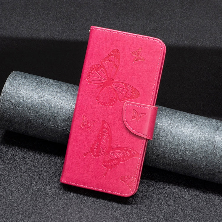 For iPhone 16 Pro Max Embossing Two Butterflies Pattern Leather Phone Case(Rose Red) by buy2fix