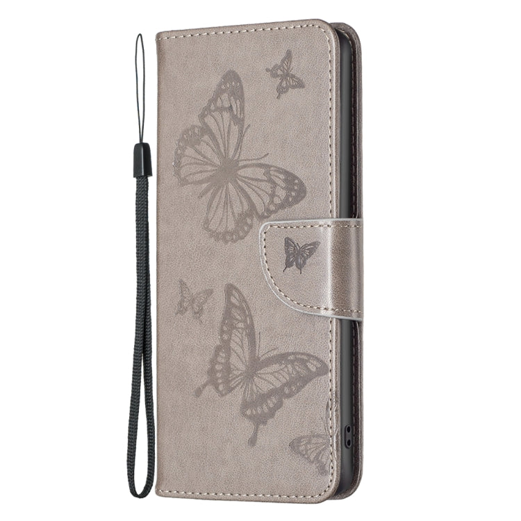 For iPhone 16 Pro Max Embossing Two Butterflies Pattern Leather Phone Case(Grey) by buy2fix
