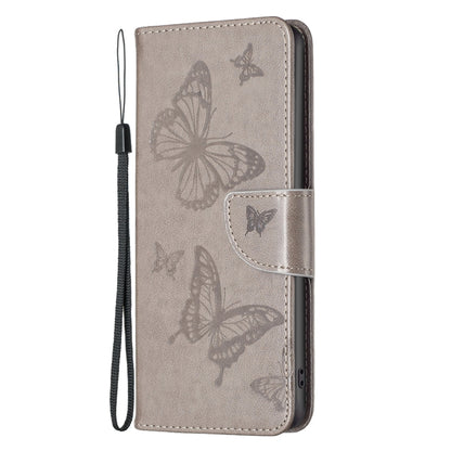 For iPhone 16 Pro Max Embossing Two Butterflies Pattern Leather Phone Case(Grey) by buy2fix