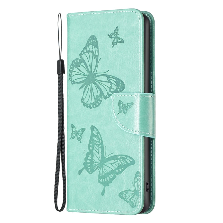 For iPhone 16 Pro Embossing Two Butterflies Pattern Leather Phone Case(Green) by buy2fix