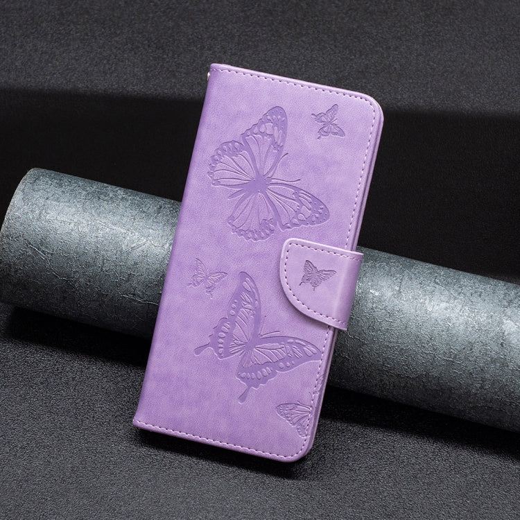 For iPhone 16 Pro Embossing Two Butterflies Pattern Leather Phone Case(Purple) by buy2fix