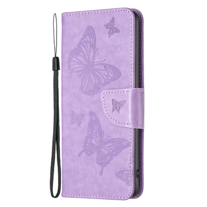 For iPhone 16 Pro Embossing Two Butterflies Pattern Leather Phone Case(Purple) by buy2fix