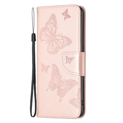 For iPhone 16 Pro Embossing Two Butterflies Pattern Leather Phone Case(Rose Gold) by buy2fix