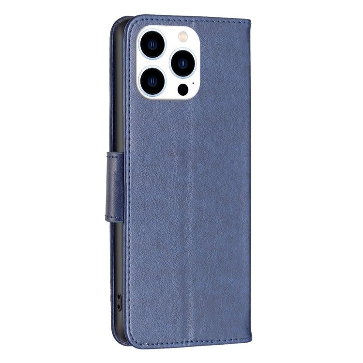 For iPhone 16 Pro Embossing Two Butterflies Pattern Leather Phone Case(Blue) by buy2fix