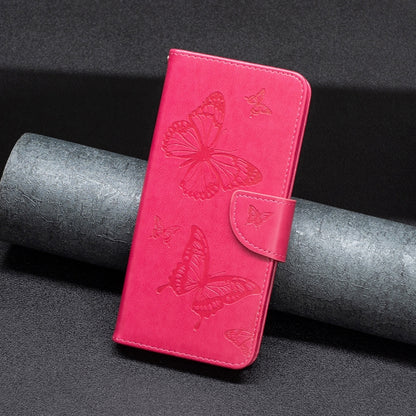 For iPhone 16 Pro Embossing Two Butterflies Pattern Leather Phone Case(Rose Red) by buy2fix