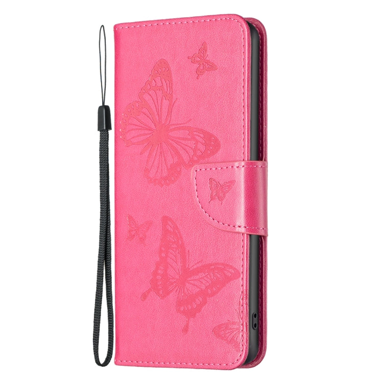 For iPhone 16 Pro Embossing Two Butterflies Pattern Leather Phone Case(Rose Red) by buy2fix