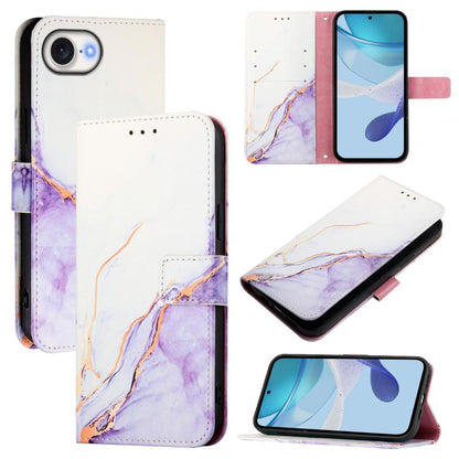 For iPhone 16e PT003 Marble Pattern Flip Leather Phone Case(White Purple) by buy2fix