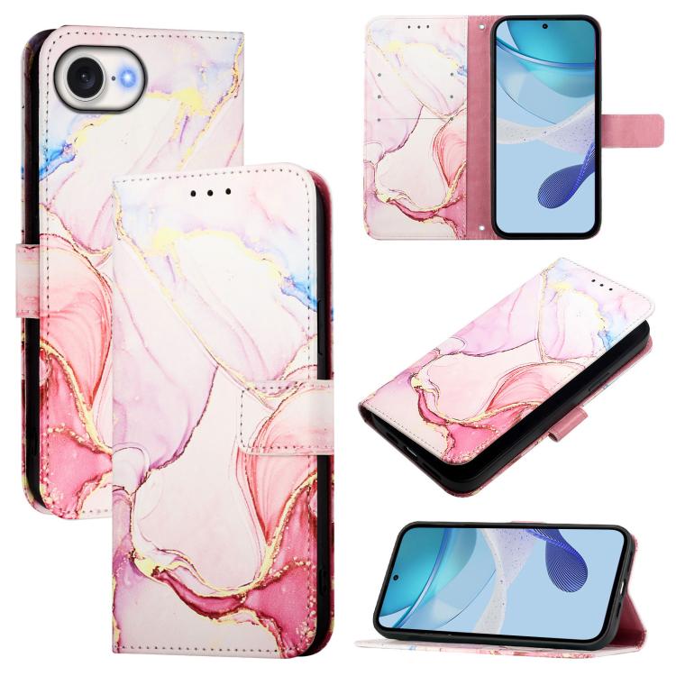 For iPhone 16e PT003 Marble Pattern Flip Leather Phone Case(Rose Gold) by buy2fix