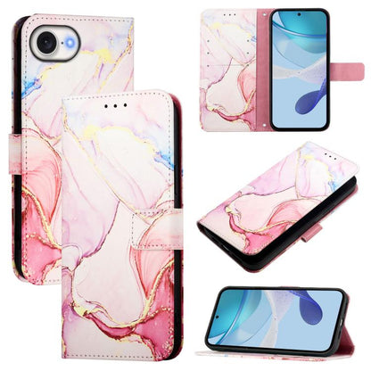 For iPhone 16e PT003 Marble Pattern Flip Leather Phone Case(Rose Gold) by buy2fix