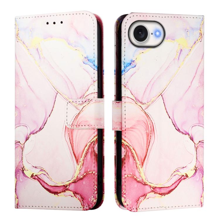 For iPhone 16e PT003 Marble Pattern Flip Leather Phone Case(Rose Gold) by buy2fix