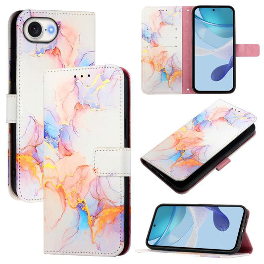 For iPhone 16e PT003 Marble Pattern Flip Leather Phone Case(Galaxy Marble White) by buy2fix