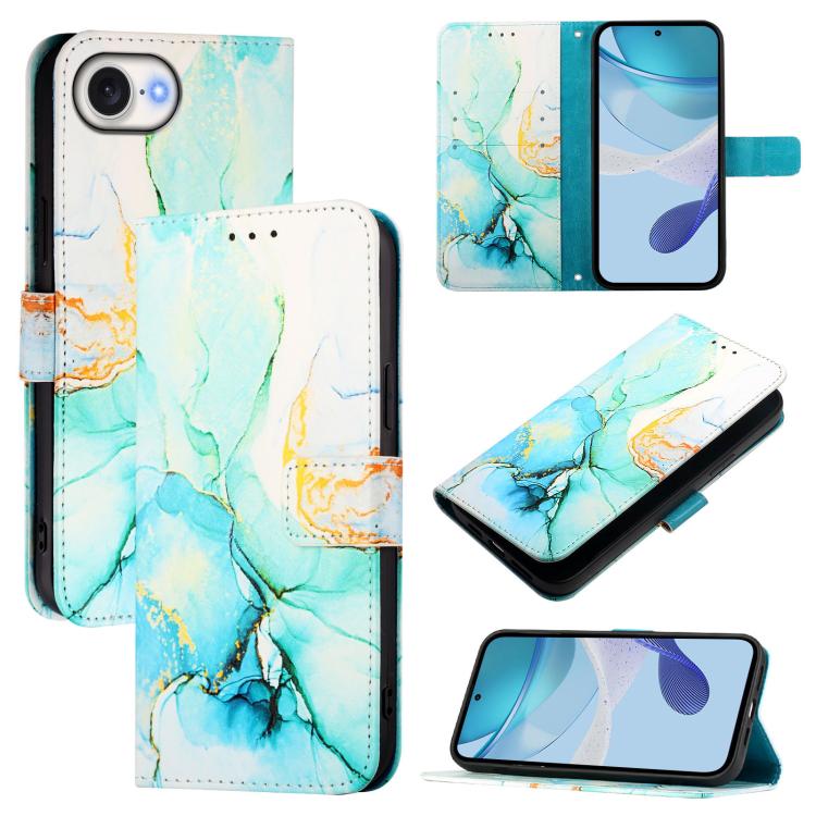 For iPhone 16e PT003 Marble Pattern Flip Leather Phone Case(Green) by buy2fix