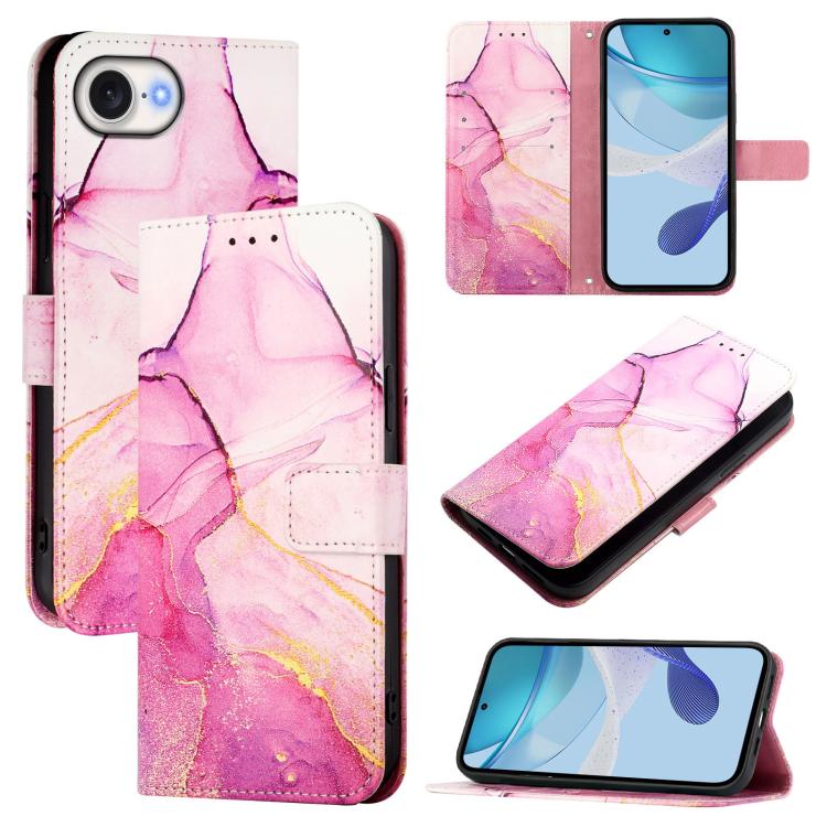 For iPhone 16e PT003 Marble Pattern Flip Leather Phone Case(Pink Purple Gold) by buy2fix