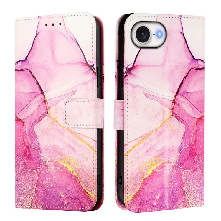 For iPhone 16e PT003 Marble Pattern Flip Leather Phone Case(Pink Purple Gold) by buy2fix