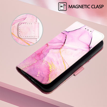 For iPhone 16e PT003 Marble Pattern Flip Leather Phone Case(Pink Purple Gold) by buy2fix
