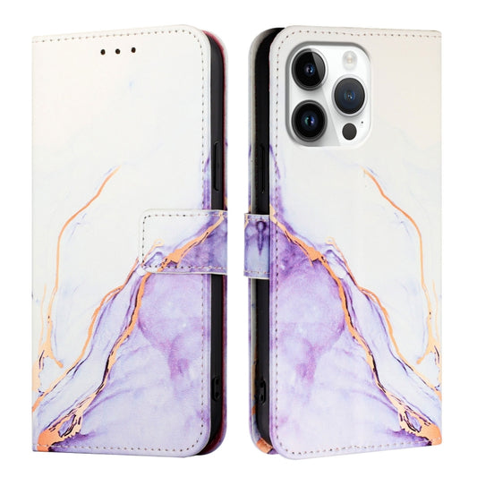 For iPhone 16 Pro Max PT003 Marble Pattern Flip Leather Phone Case(White Purple) by buy2fix