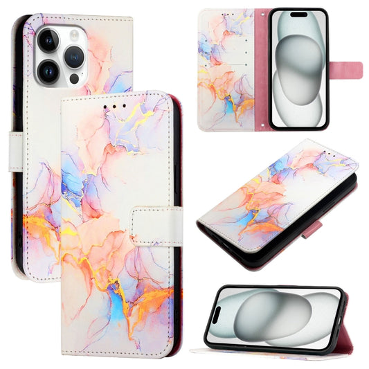 For iPhone 16 Pro Max PT003 Marble Pattern Flip Leather Phone Case(Galaxy Marble White) by buy2fix