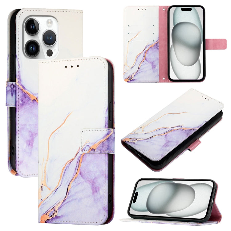 For iPhone 16 Pro PT003 Marble Pattern Flip Leather Phone Case(White Purple) by buy2fix