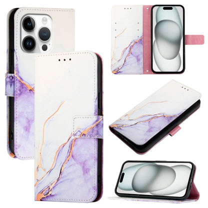 For iPhone 16 Pro PT003 Marble Pattern Flip Leather Phone Case(White Purple) by buy2fix