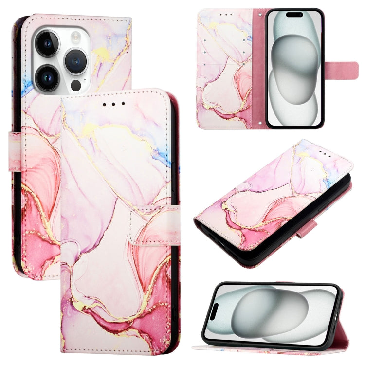 For iPhone 16 Pro PT003 Marble Pattern Flip Leather Phone Case(Rose Gold) by buy2fix