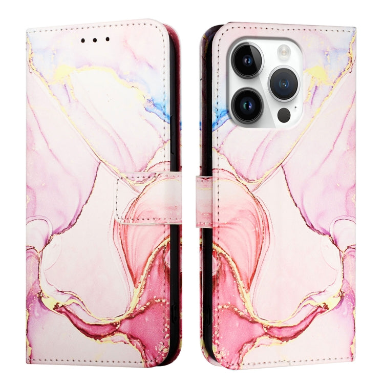 For iPhone 16 Pro PT003 Marble Pattern Flip Leather Phone Case(Rose Gold) by buy2fix