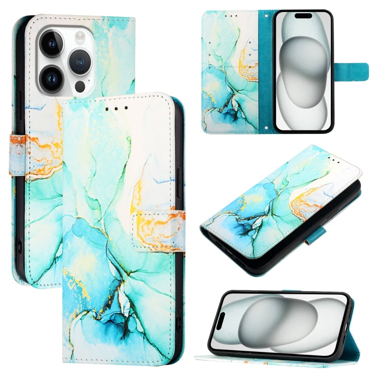 For iPhone 16 Pro PT003 Marble Pattern Flip Leather Phone Case(Green) by buy2fix