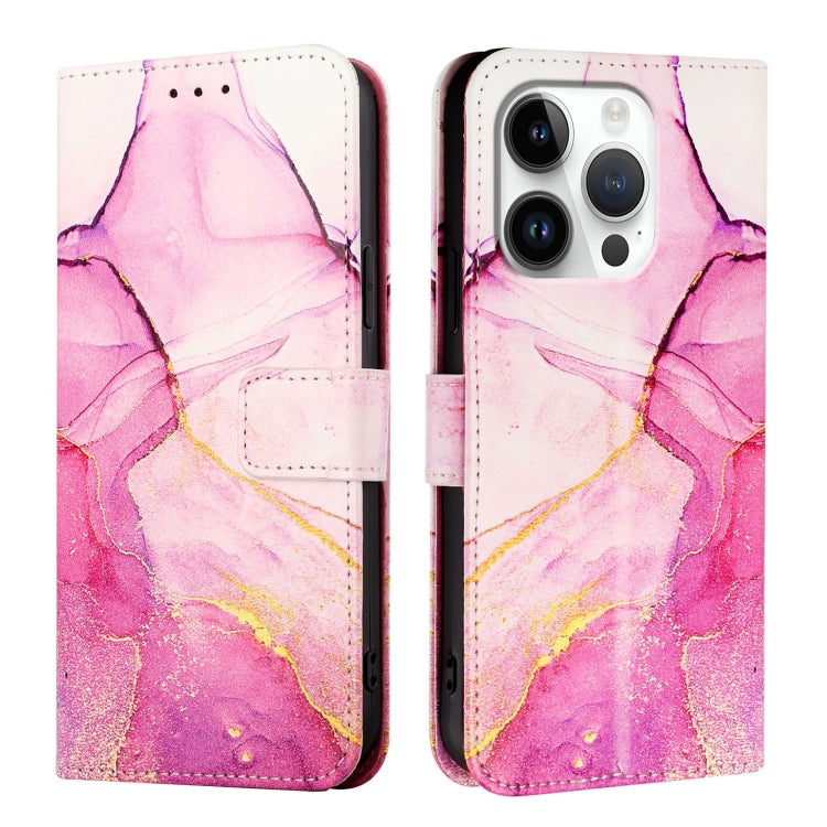 For iPhone 16 Pro PT003 Marble Pattern Flip Leather Phone Case(Pink Purple Gold) by buy2fix