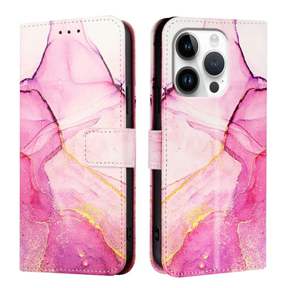 For iPhone 16 Pro PT003 Marble Pattern Flip Leather Phone Case(Pink Purple Gold) by buy2fix