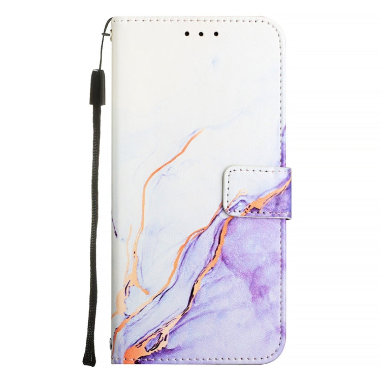 For iPhone 16 Plus PT003 Marble Pattern Flip Leather Phone Case(White Purple) - iPhone 16 Plus Cases by buy2fix | Online Shopping UK | buy2fix